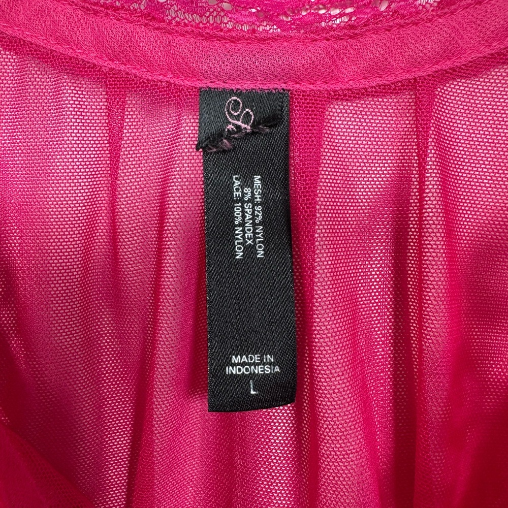 Hot Pink Sheer Mesh Lace Babydoll Lingerie Top Ruffle Hem Size L - Picture 2 of 3